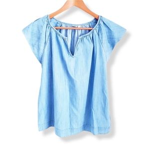 GAP Blue Denim Short Flutter Sleeve Top
